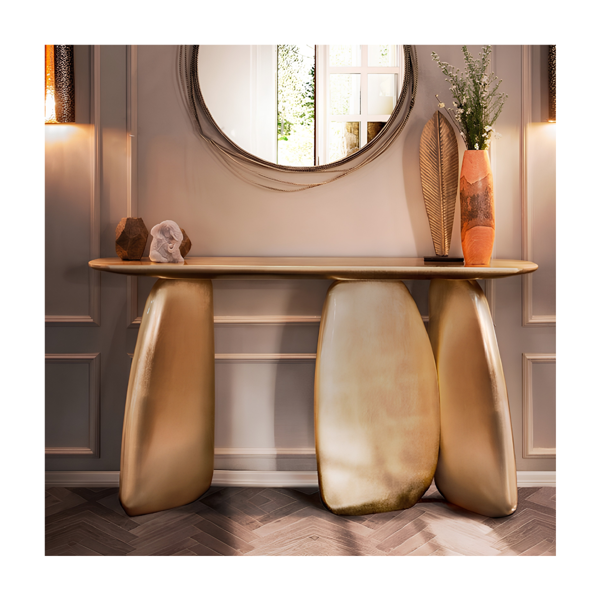 Triple Blade Gold Console Table